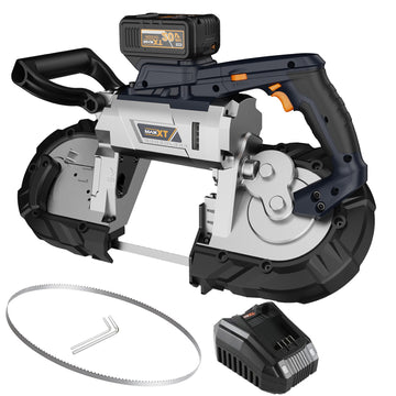 MAXXT 5 inch Cordless Band Saw,Brushless Power Band Saw 20V MAX Cutting Capacity 6 Speeds Adjustable, Not Hot Sparks When Cutting Metal, Portable Band Saw for Deep Cut(4.0AH Battery Included)