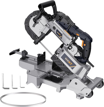 MAXXT Band Saw with Lightweight Aluminum Base, 10 Amp 5 Inch Deep Cut Bandsaw, Variable Speed Handheld Automatic Multipurpose Cut with Carrying Wheels Portable Metal Saw, Band Saws for Metal Wood