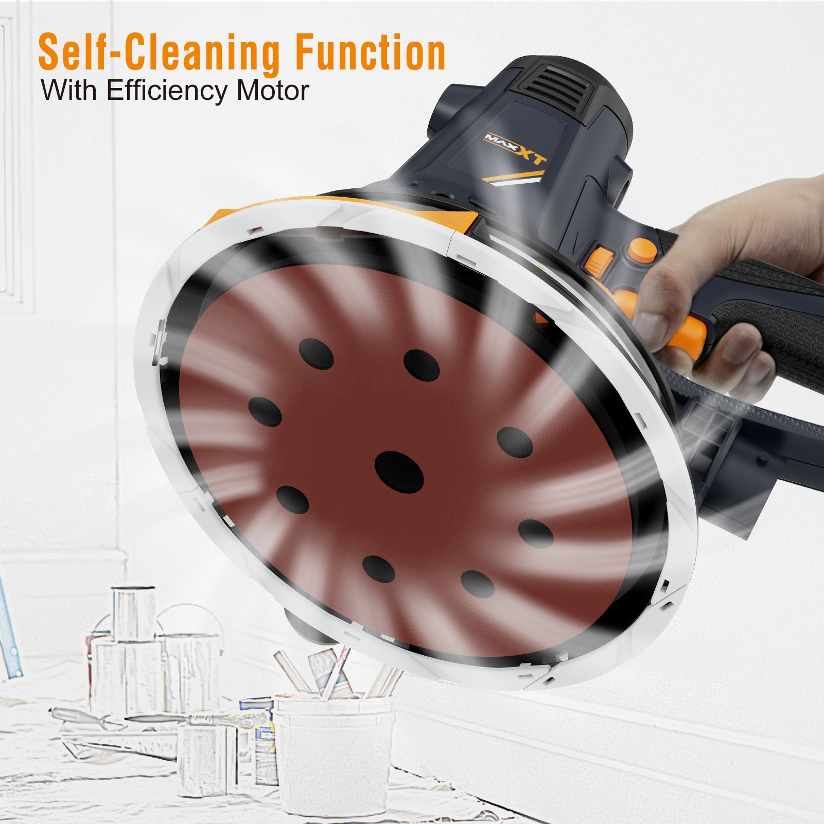 MAXXT Handheld Drywall Sander 810W, Electric Sander for Walls,Rough and fine Sanding, 1500-2800RPM Variable Speed, Upgraded Pad, Adjustable Suction, Self-Dust-Extraction (120, Volts)