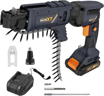 20V Drywall Screw Gun Brushless, MAXXT Cordless Lithium-Ion Brushless Self Feeding Drywall Screwdriver Autofeed 5000RPM with Collated Drywall Attachment（Included 2.0Ah Battery and Charger）