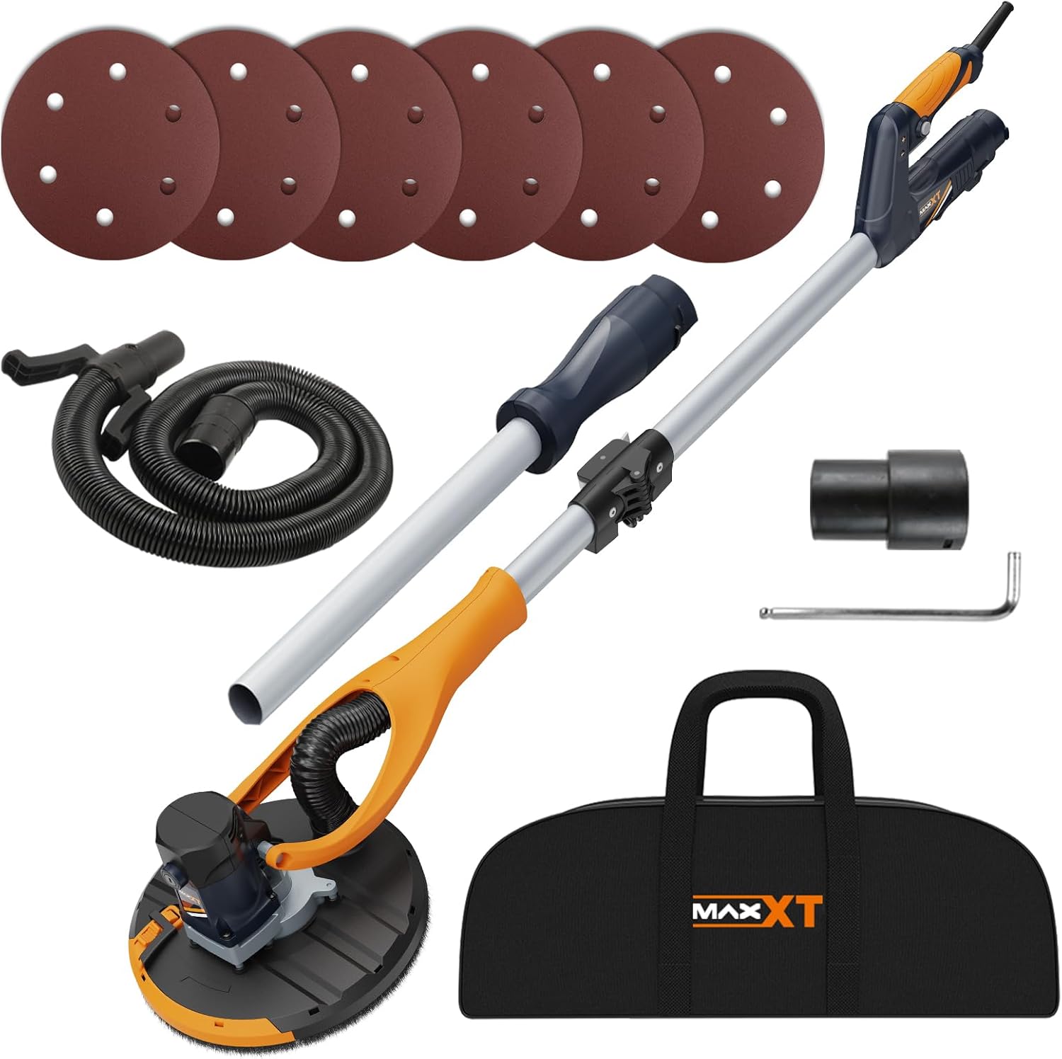 MAXXT Drywall Sander, Lightweight Popcorn Ceiling Removal Tool, 5 Variable Speed Foldable Telescopic Electric Drywall Sander, 800-1700RPM Vertical Power Ceiling Sander with 6pcs SandPapers, Bag