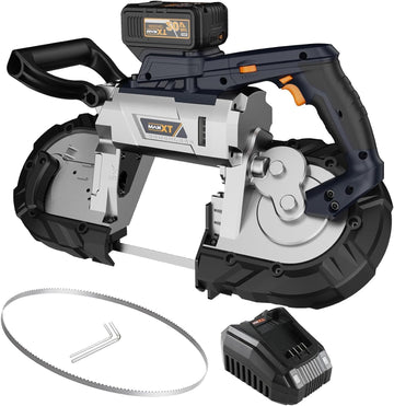 MAXXT 5 Inch Cordless Band Saw, 20V Brushless Power Band Saw Cutting Capacity 6 Speeds Control, Bandsaw for Cutting Metal Not Hot Sparks, Portable Band Saw for Deep Cut (4.0AH Battery Included)
