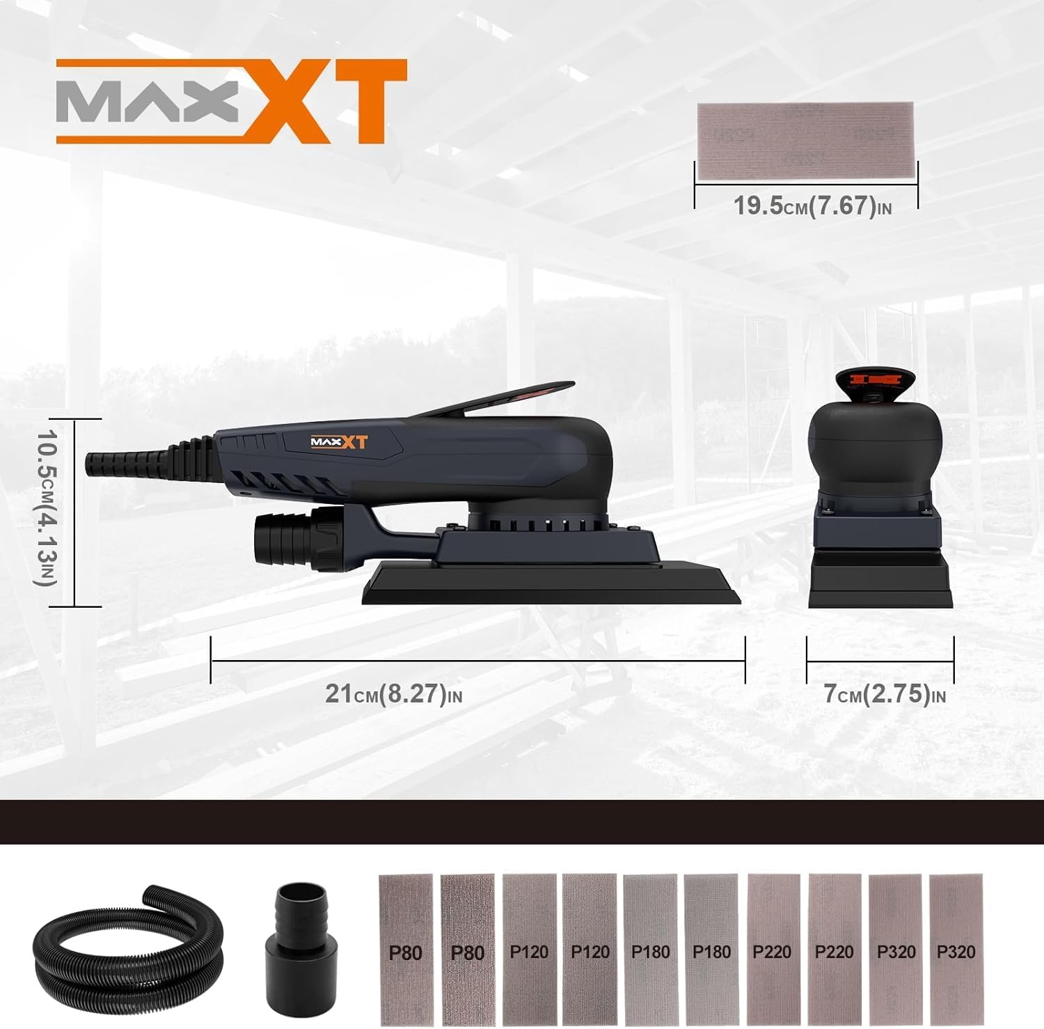 MAXXT Brushless Sheet Sander Electric 3mm Orbital 350W 3A Multi-Function 10000RPM Variable Speed Corded Orbital Sanders Machine with 10 Sanding Paper for Woodworking Palm Sander Finishing Sander