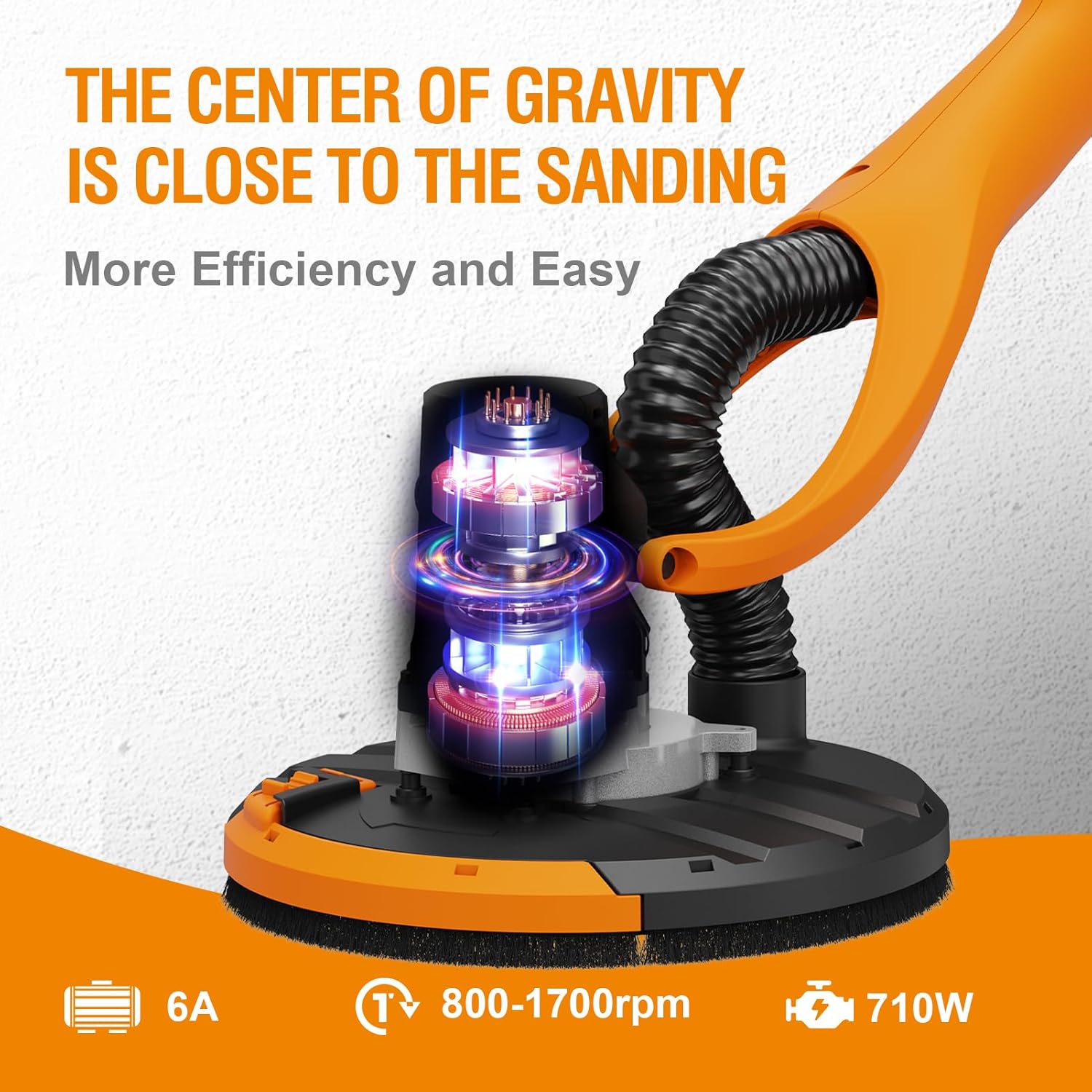 MAXXT Drywall Sander, Lightweight Popcorn Ceiling Removal Tool, 5 Variable Speed Foldable Telescopic Electric Drywall Sander, 800-1700RPM Vertical Power Ceiling Sander with 6pcs SandPapers, Bag