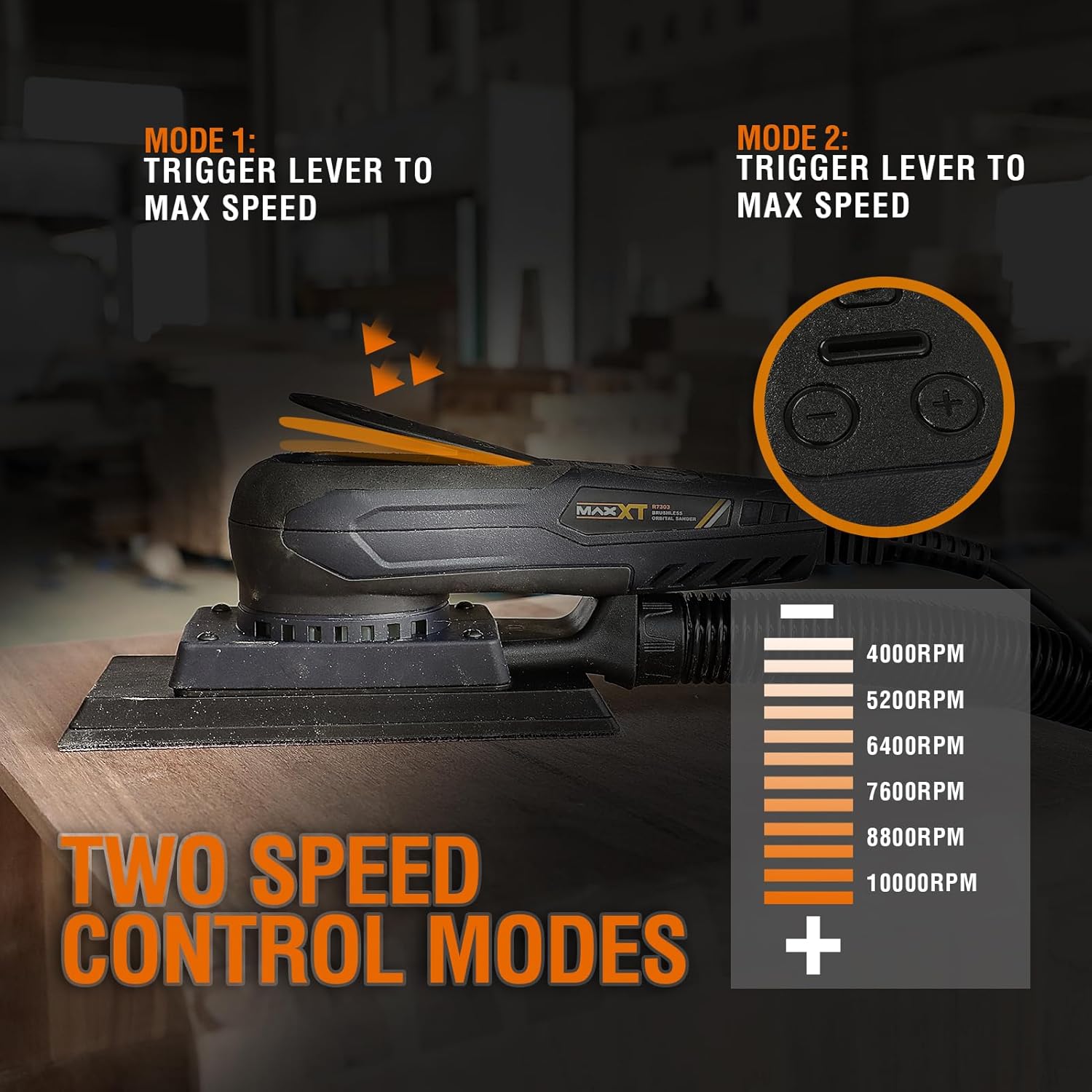 MAXXT Brushless Sheet Sander Electric 3mm Orbital 350W 3A Multi-Function 10000RPM Variable Speed Corded Orbital Sanders Machine with 10 Sanding Paper for Woodworking Palm Sander Finishing Sander