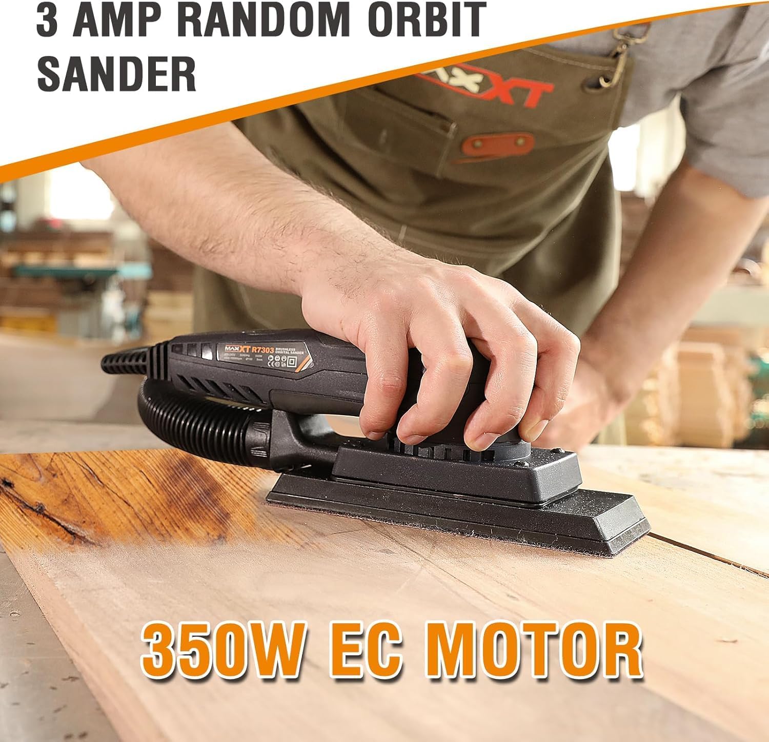 MAXXT Brushless Sheet Sander Electric 3mm Orbital 350W 3A Multi-Function 10000RPM Variable Speed Corded Orbital Sanders Machine with 10 Sanding Paper for Woodworking Palm Sander Finishing Sander