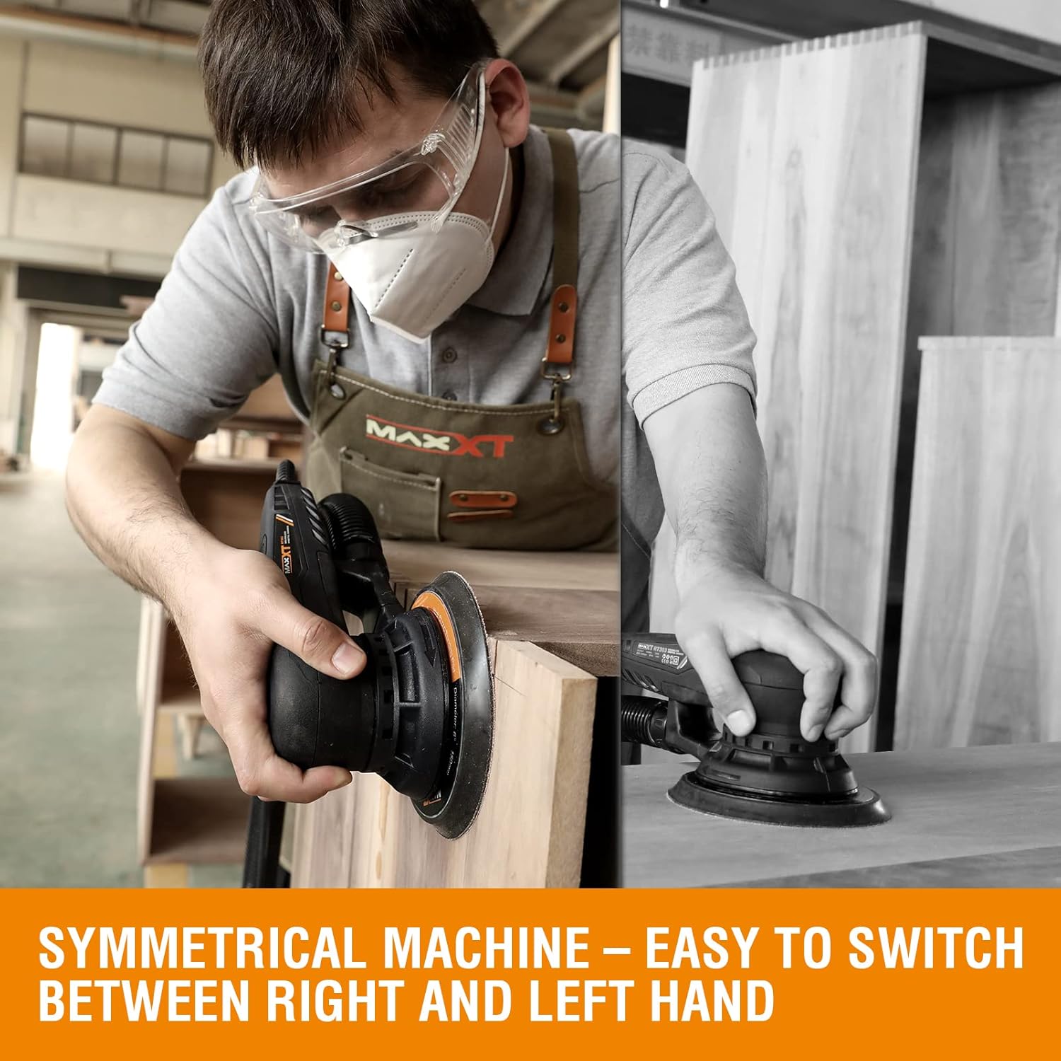 MAXXT Electric 5mm Random Orbital Sander, Palm Sander with Brushless Motor, 5&6Inch Sanding Pads, Central Vacuum, Sanders for Woodworking, Primary Wood and Panel Processing