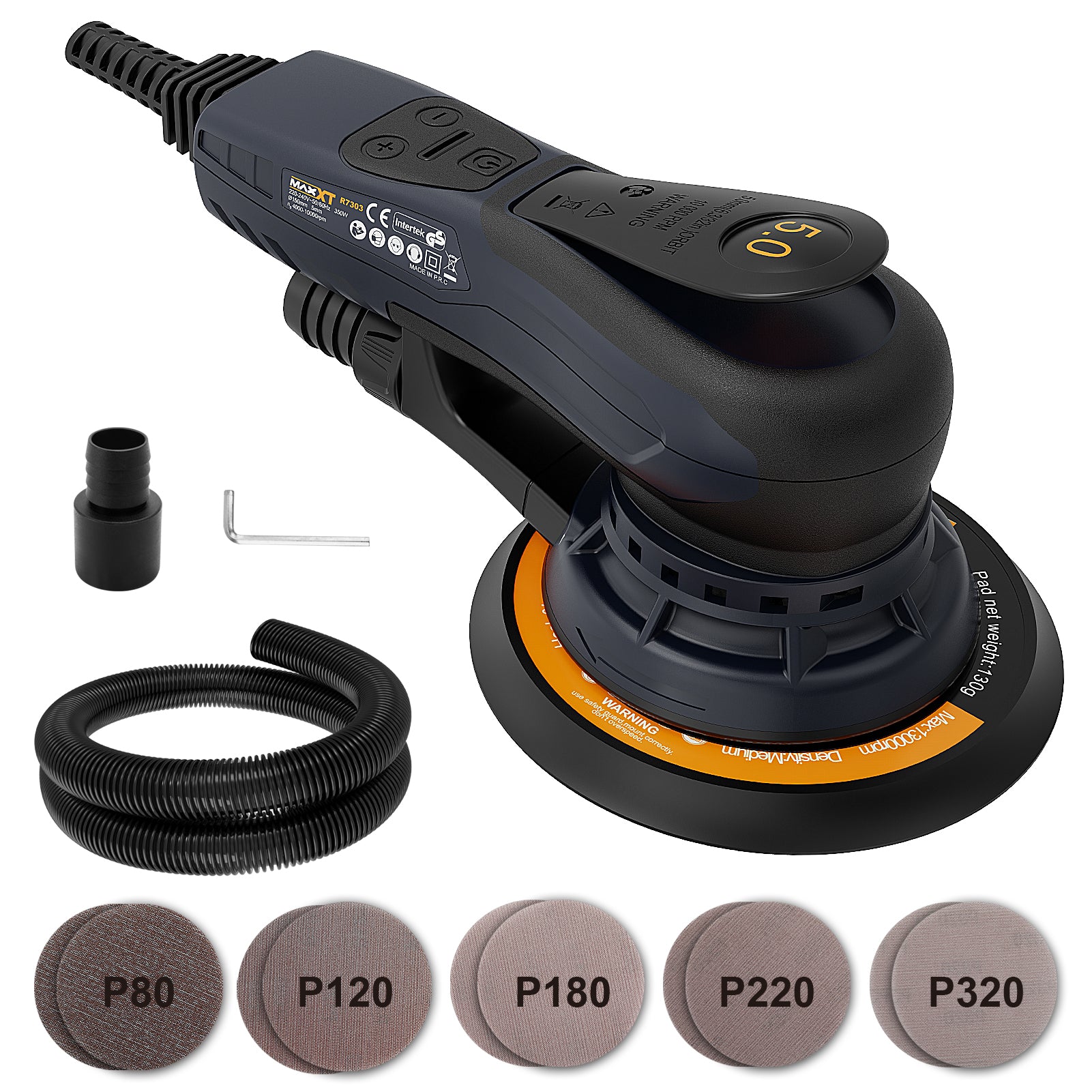 MAXXT Random Orbital Sander Brushless 350W 3A Multi-function Variable Speed Electric Corded Orbital Sanders Machine with 10 Sanding Papers for Woodworking, Drywall Sanding, Polishing