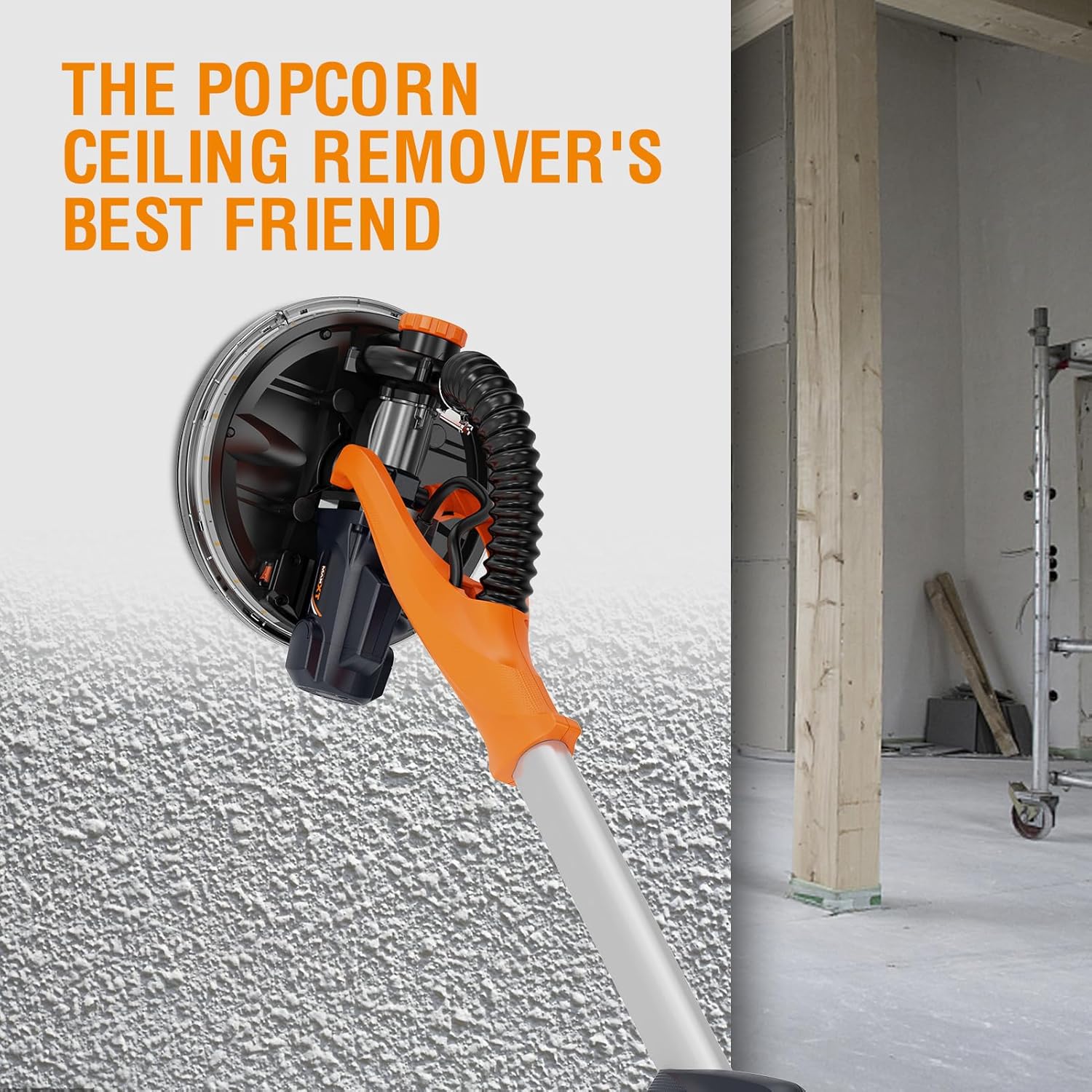 MAXXT Drywall Sander,Real Self-Vacuum System,LED Light,Telescopic Handle,Variable Speed,6.5A Motor, 6pcs 9” Sanding Discs, Dust Bag.Please Turn The Suction ON Before USE