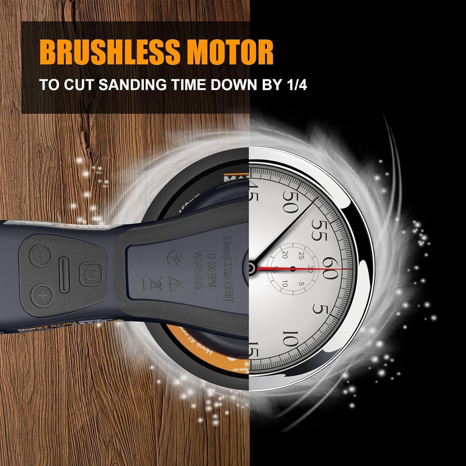 MAXXT Electric 5mm Random Orbital Sander, Brushless 350W 3A Palm Sander, Multi-Function Variable Speed Electric Corded Orbital Sanders Machine with 6Inch Sanding Pad, 10 Sanding Paper for Woodworking