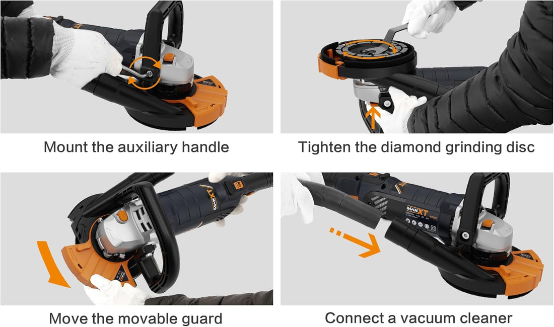 MAXXT 5 Inch Concrete Surfacing Grinder, 1500W 14A Motor, 7 Adjustable Speed Angle Grinder Kit with Diamond Disc, Removable Guard, Concrete Sander for Polishing and Grinder Stone Cement Marble Granite