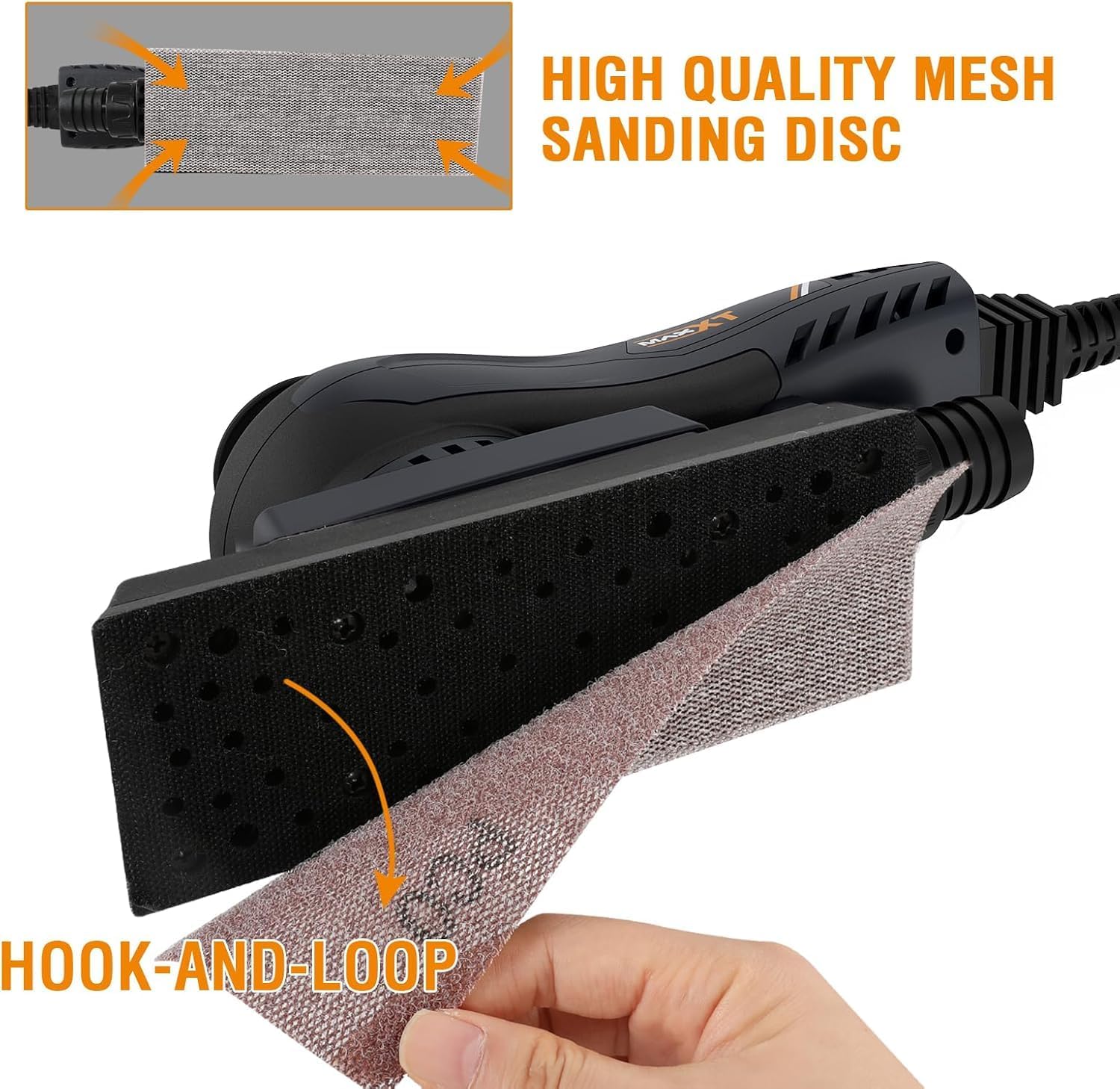 MAXXT Brushless Sheet Sander Electric 3mm Orbital 350W 3A Multi-Function 10000RPM Variable Speed Corded Orbital Sanders Machine with 10 Sanding Paper for Woodworking Palm Sander Finishing Sander