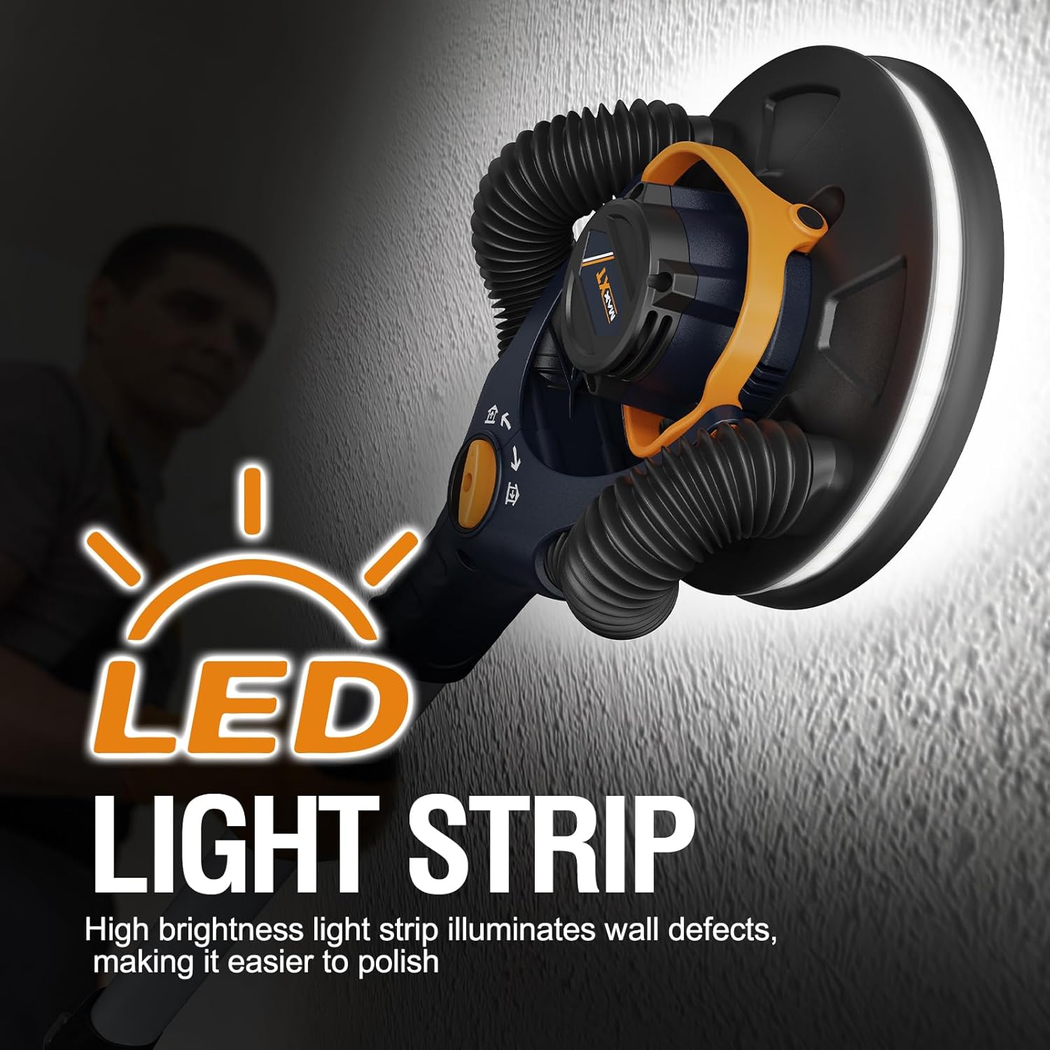 MAXXT 4mm Random Orbital Drywall Sander, Brushless 400W 3.5A Foldable Electric Wall Sander, Sander Tool with 1&2 Mode Suction Switching, Memory Variable Speed, 180° Flex Head, LED Light, Carry Bag