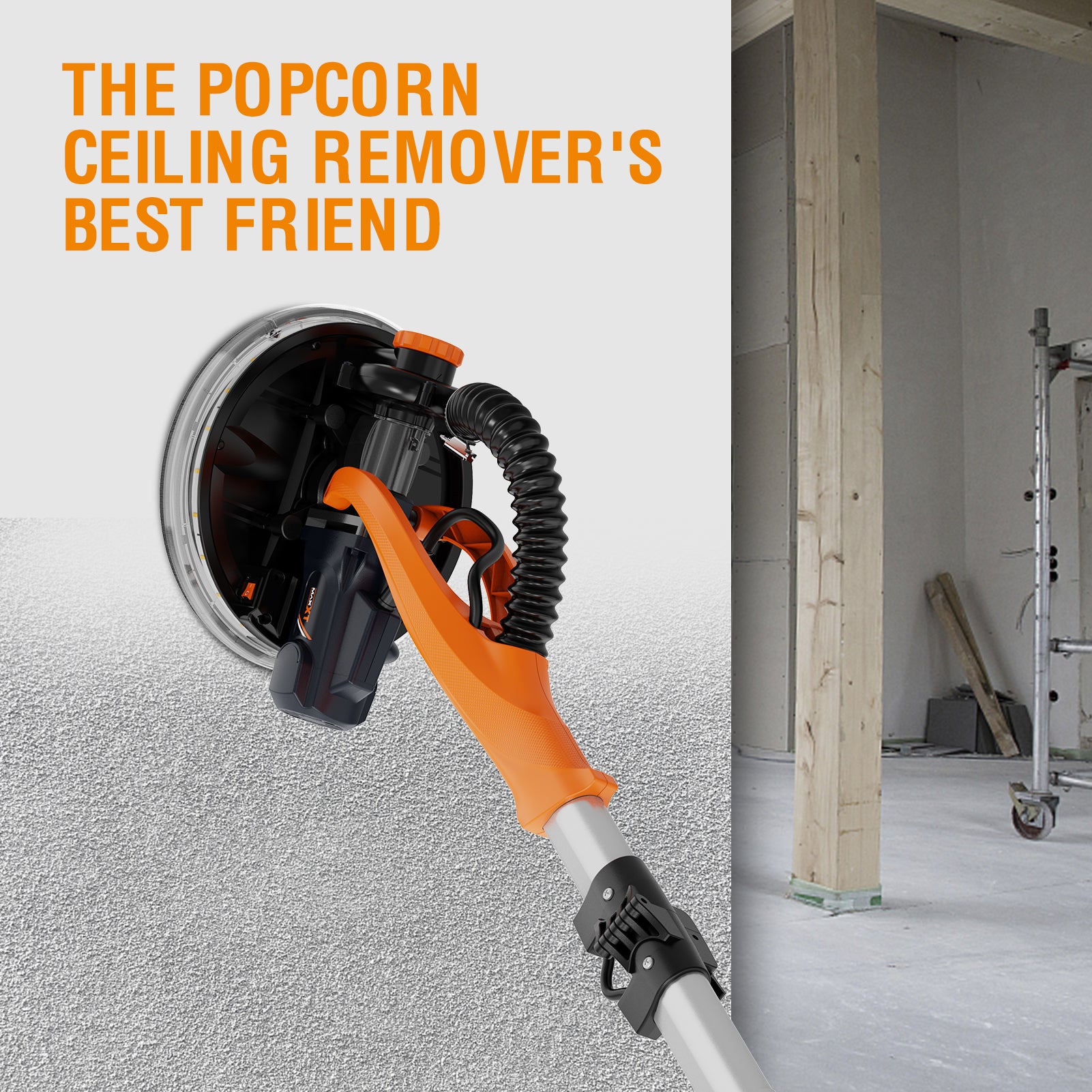 MAXXT Drywall Sander Electric Foldable Wall Sander With Vacuum Dust REAL self-priming system LED light telescopic handle variable speed 6.5A motor six 9-inch sanding discs dust bag