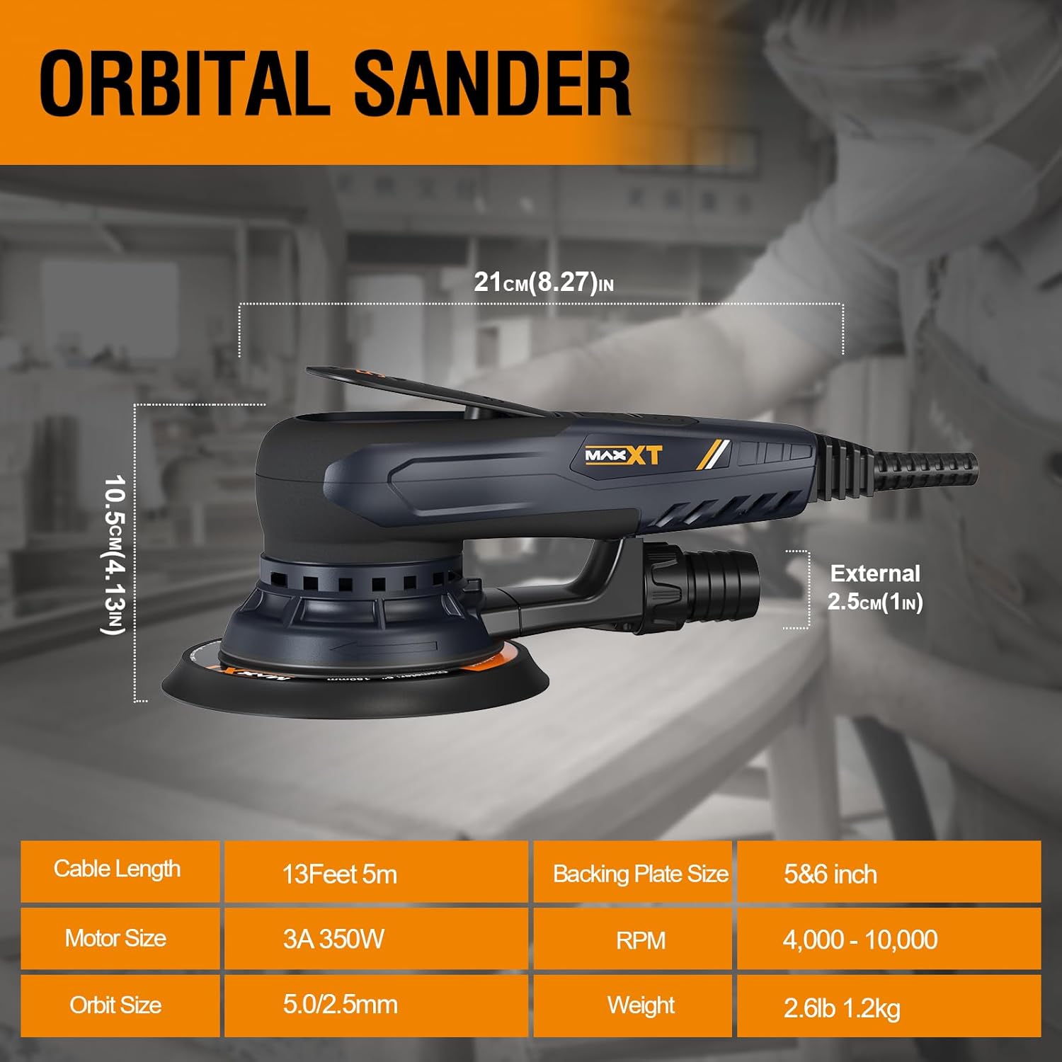 MAXXT Electric 5mm Random Orbital Sander with Tool Case, Variable Speed Palm Sander with Brushless Motor, 5&6Inch Sanding Pads, Sanders for Woodworking, Primary Wood and Panel Processing
