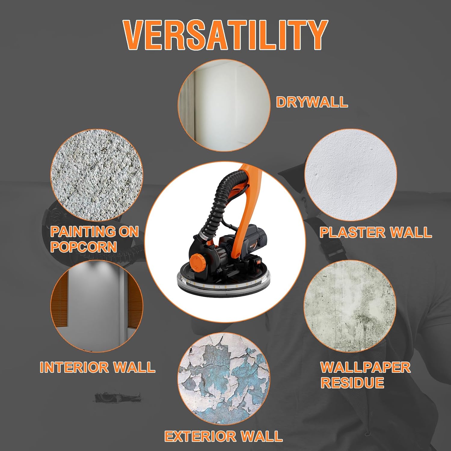 MAXXT Drywall Sander,Real Self-Vacuum System,LED Light,Telescopic Handle,Variable Speed,6.5A Motor, 6pcs 9” Sanding Discs, Dust Bag.Please Turn The Suction ON Before USE