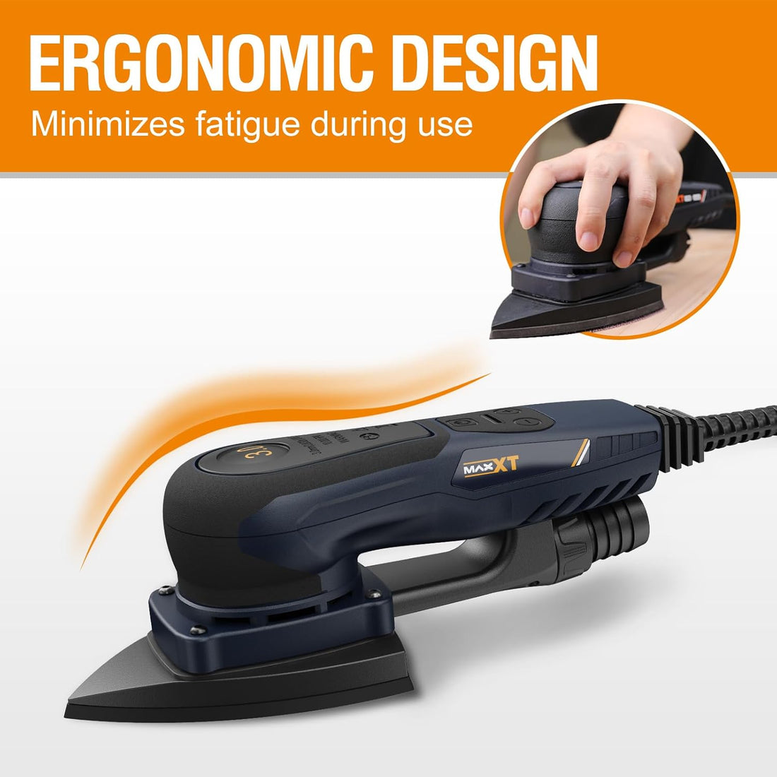 MAXXT Brushless 2-in-1 Detail Sander and Sheet Sander Set, 350W 3mm Electric Orbital Sander with Replaceable Backing Plate, Variable Speed Compact Mouse Sanders for Woodworking with 20 Sanding Paper