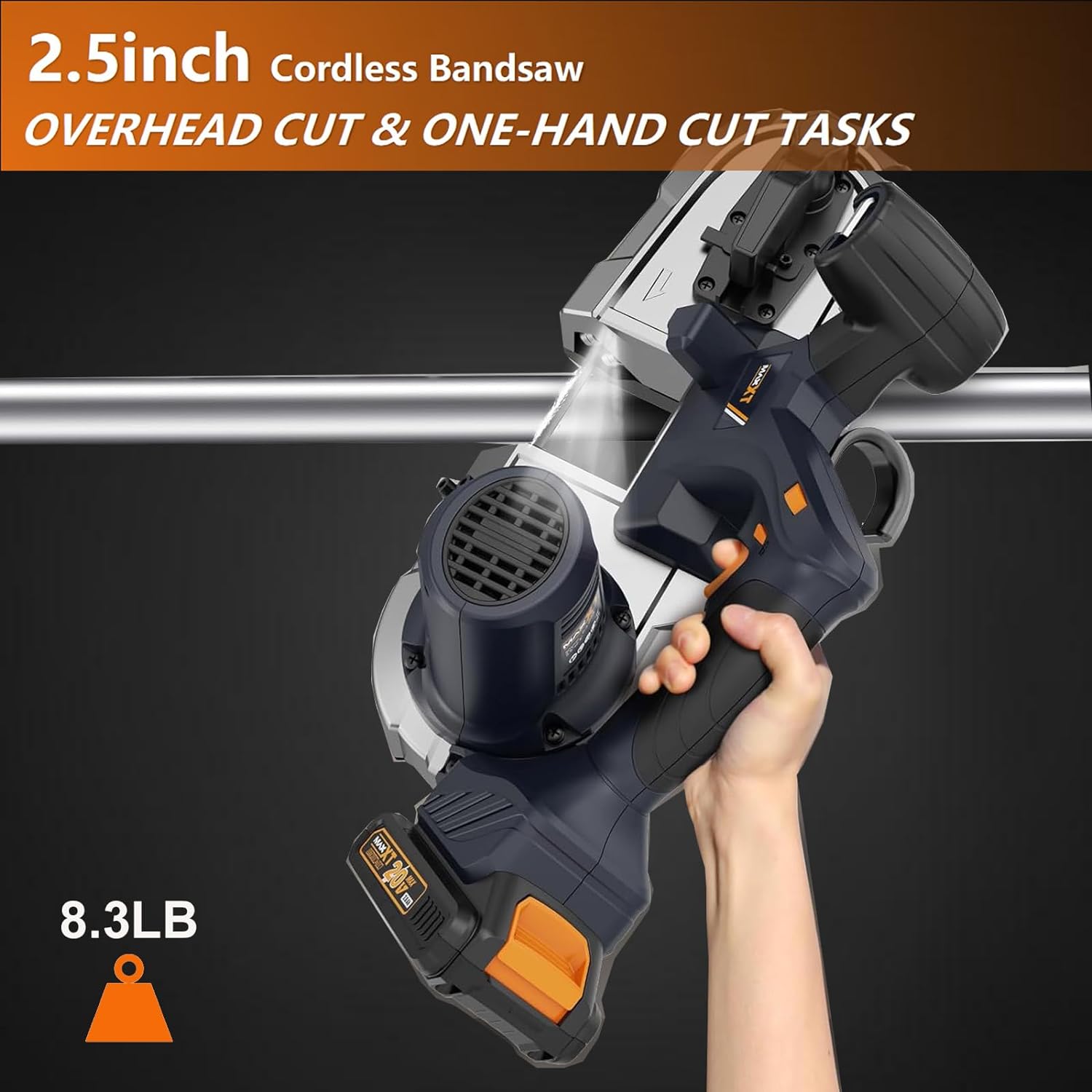 Mini Bandsaw Cordless, MAXXT 2-1/2 inch Brushless Power Metal Bandsaw 20V MAX 2.5
