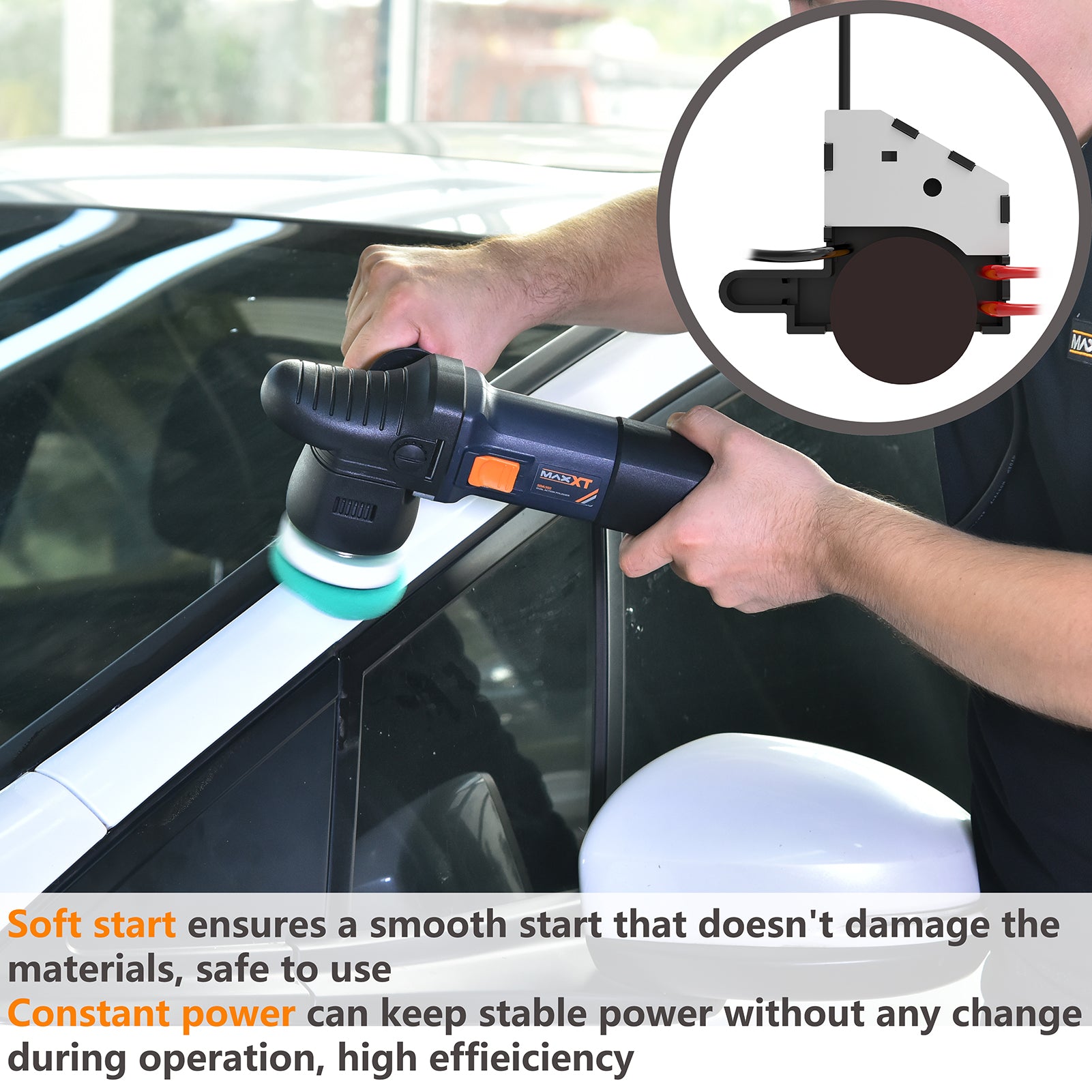 MAXXT Car Buffer Polisher 3 inch Dual Action Small Car Buffer Machine for Car Detailing 9MM Orbital Variable Speed Polisher for Car Polishing and Waxing 3 Foam Pads