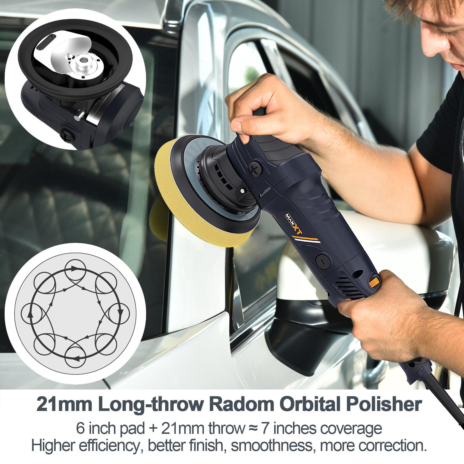 MAXXT Dual Action Polisher Random Orbital Buffer Polisher for Car Detailing Polishing and Waxing 6 Inch 21MM Long Throw Polisher Machine (Blue)