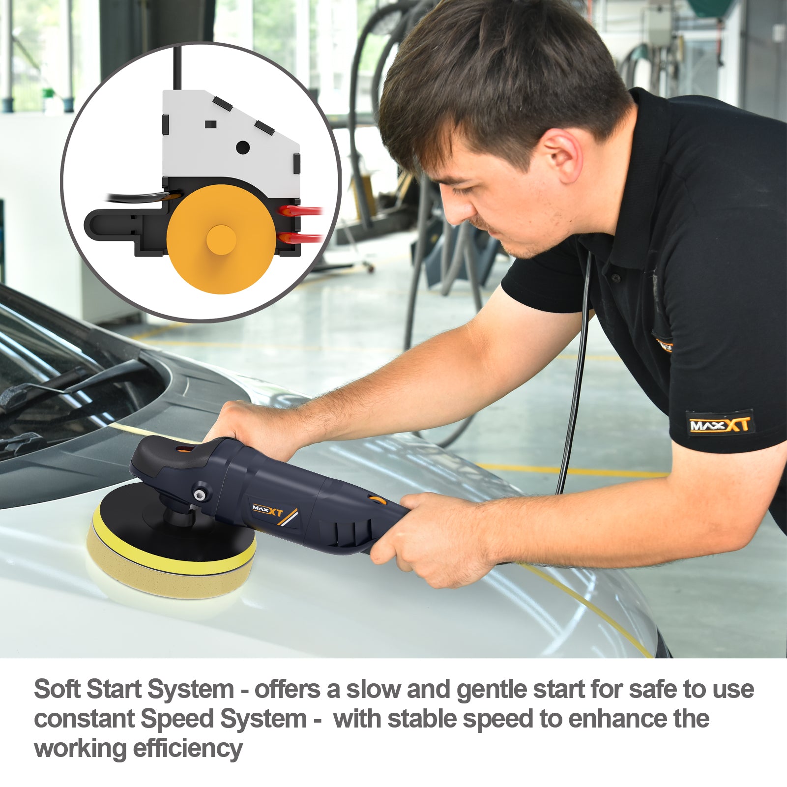 MAXXT Buffer Polisher/ car polisher/ Sander polisher/ Sanding Polisher, Soft start and Constant speed; 10A Motor, Variable speed 600-3000 RPM; 7” backing plate; Comes with 7